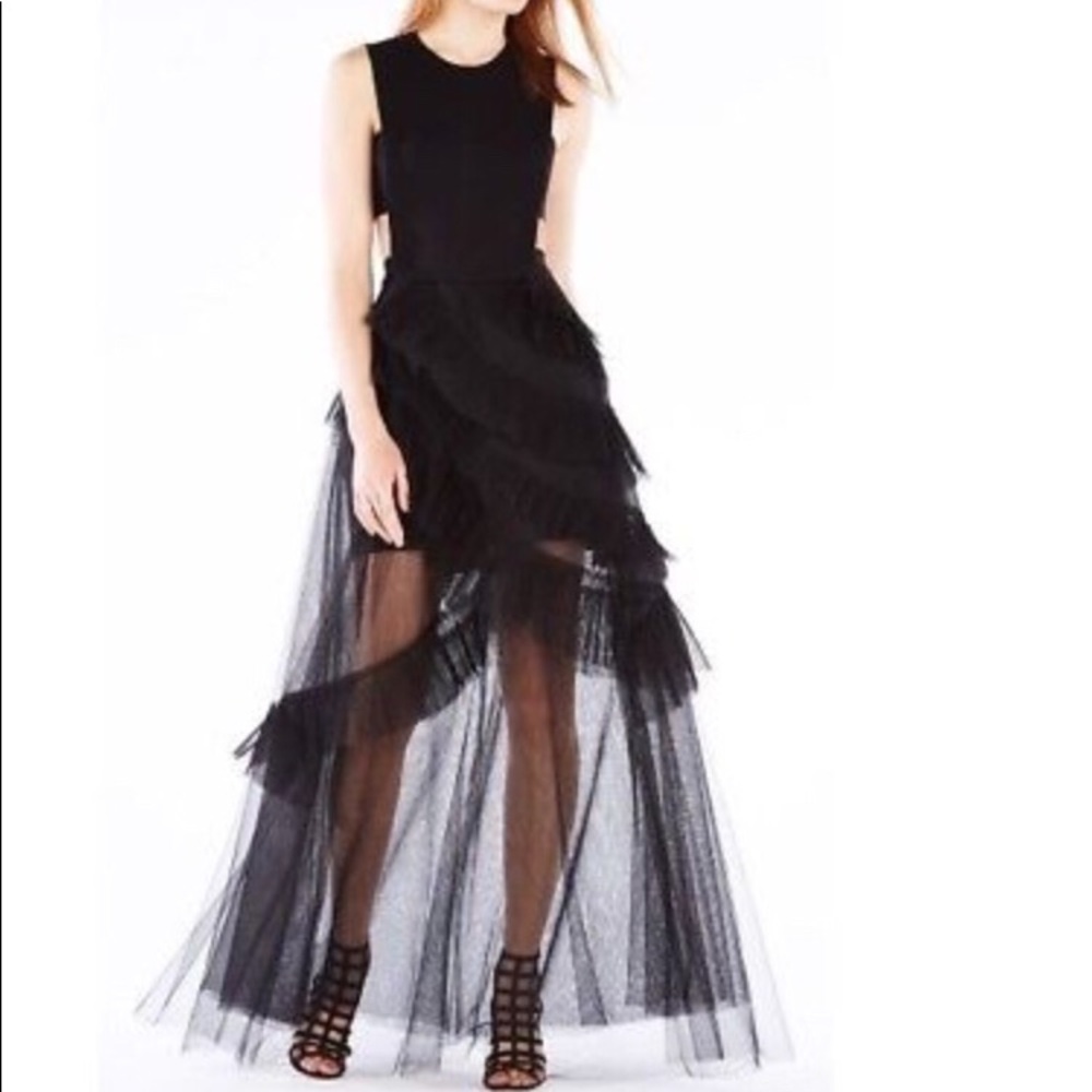 BCBGMAXAZRIA Avalon Sheer Cutout Gown